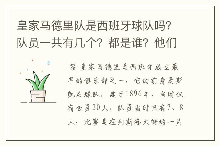 皇家马德里队是西班牙球队吗?队员一共有几个?都是谁?他们为什么来自不同的国家?