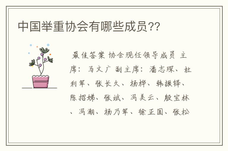 中国举重协会有哪些成员??