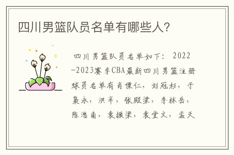 四川男篮队员名单有哪些人?
