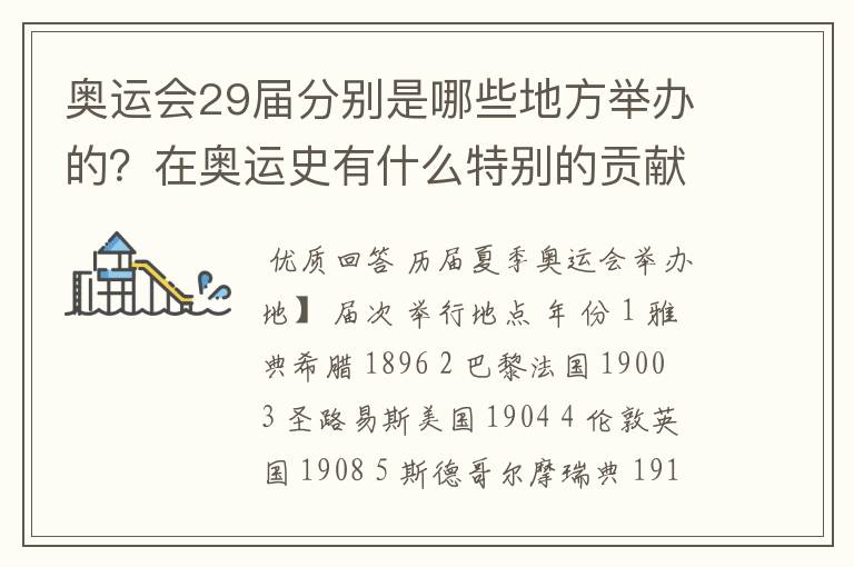 奥运会29届分别是哪些地方举办的?在奥运史有什么特别的贡献?