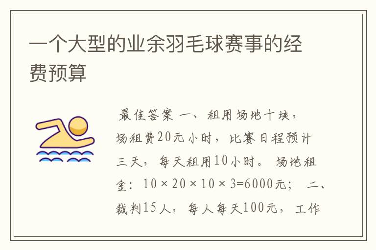 一个大型的业余羽毛球赛事的经费预算