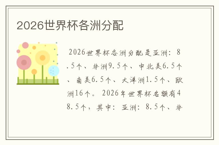 2026世界杯各洲分配