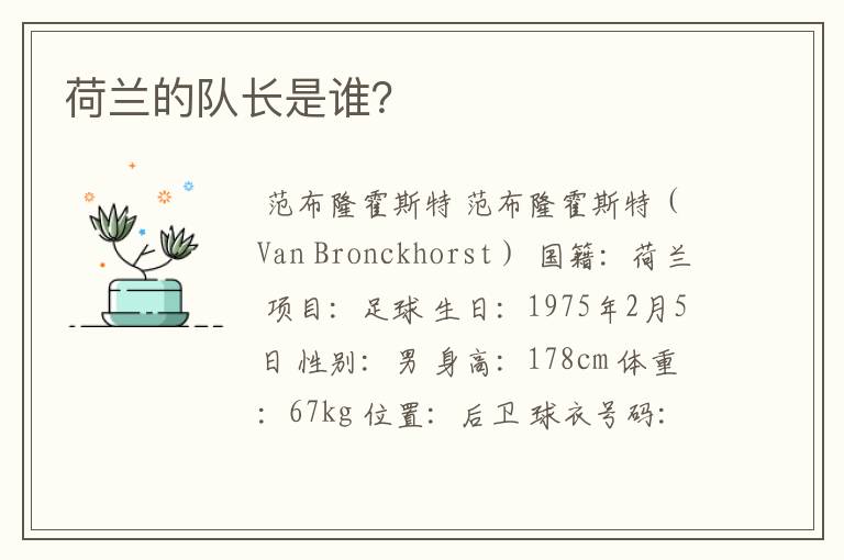 荷兰的队长是谁?