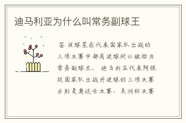 迪马利亚为什么叫常务副球王