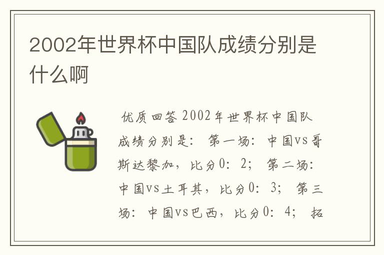 2002年世界杯中国队成绩分别是什么啊
