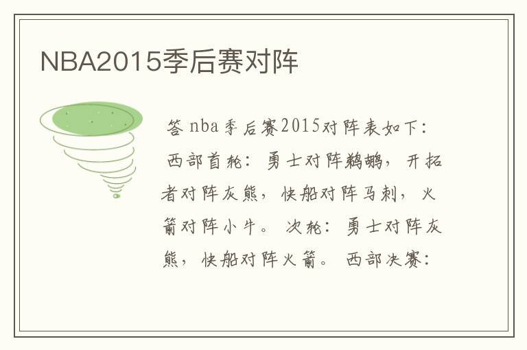 NBA2015季后赛对阵