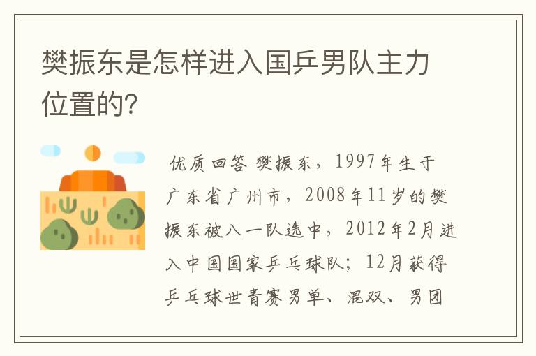 樊振东是怎样进入国乒男队主力位置的?
