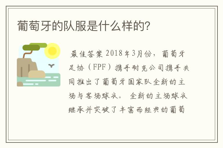 葡萄牙的队服是什么样的?