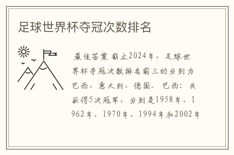 足球世界杯夺冠次数排名
