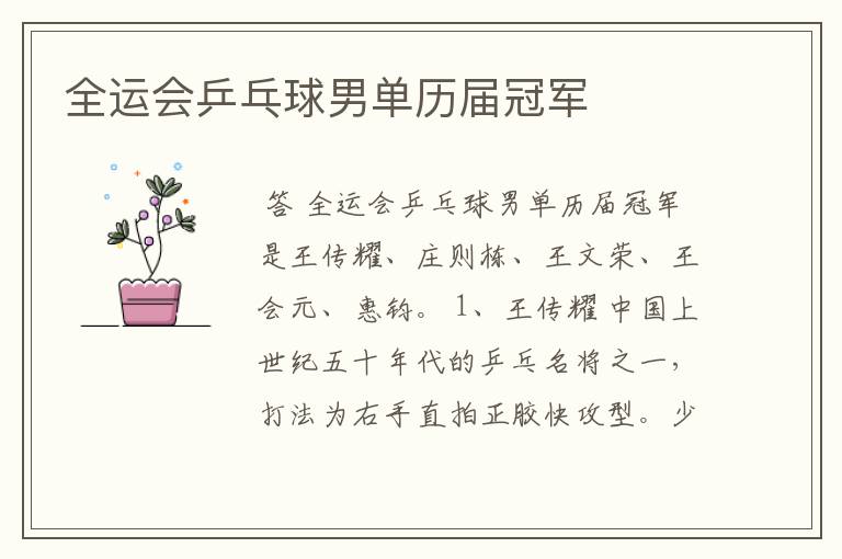全运会乒乓球男单历届冠军