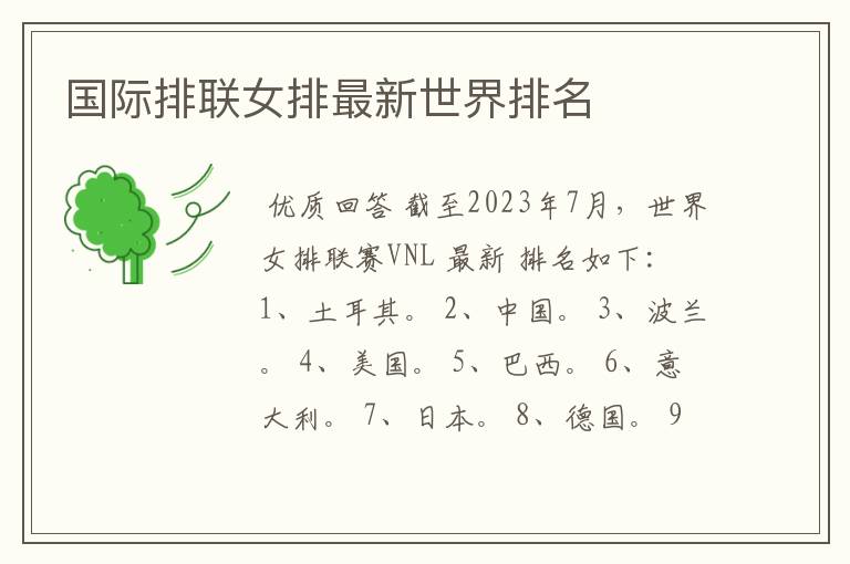国际排联女排最新世界排名
