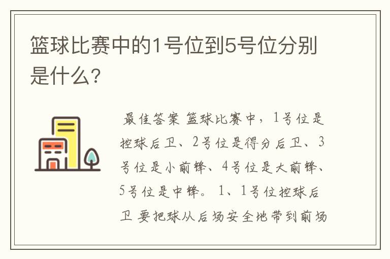 篮球比赛中的1号位到5号位分别是什么?