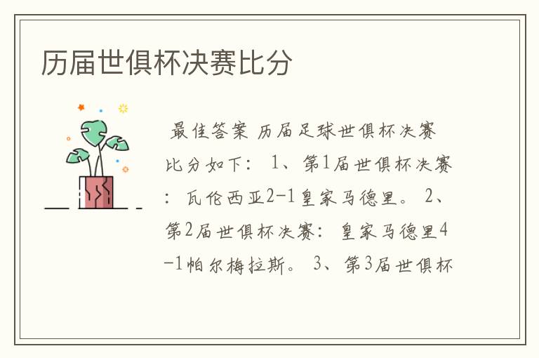 历届世俱杯决赛比分