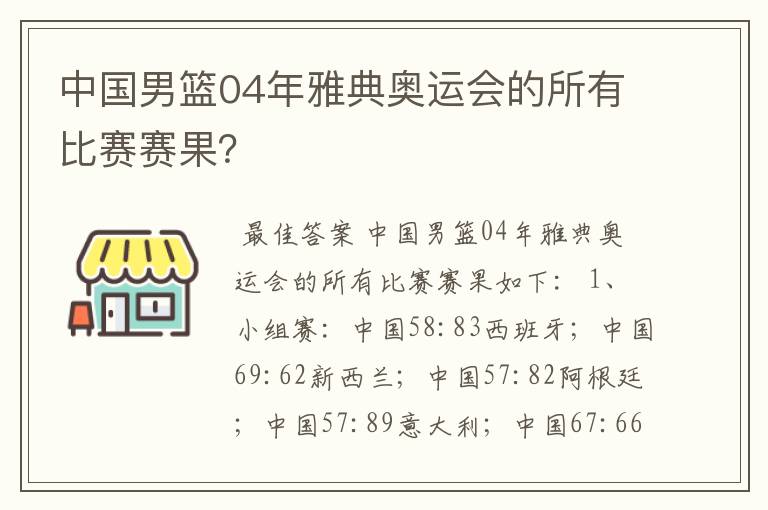 中国男篮04年雅典奥运会的所有比赛赛果?