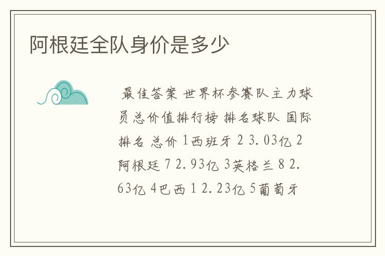 阿根廷全队身价是多少