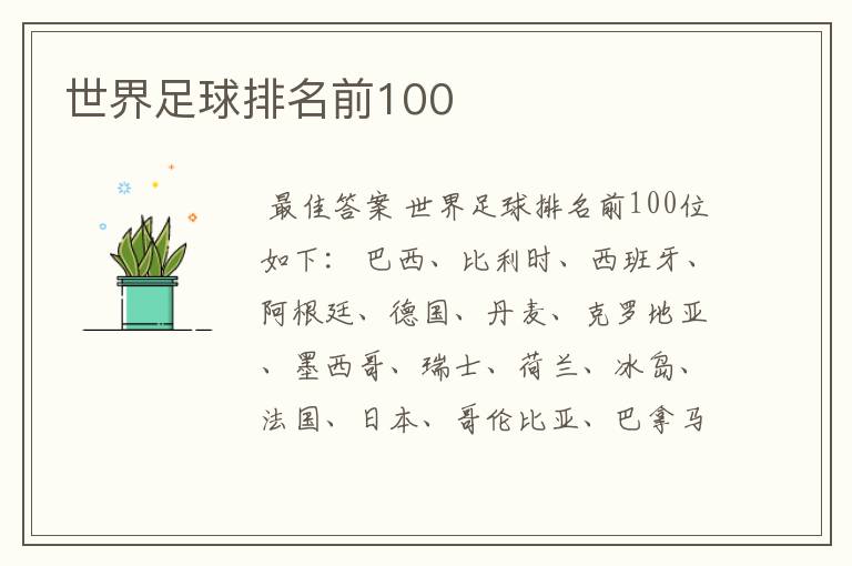 世界足球排名前100
