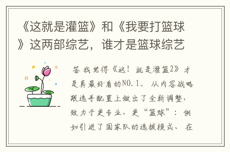 《这就是灌篮》和《我要打篮球》这两部综艺,谁才是篮球综艺的NO.1?