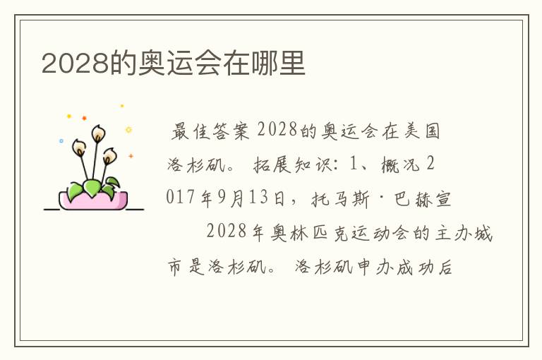 2028的奥运会在哪里