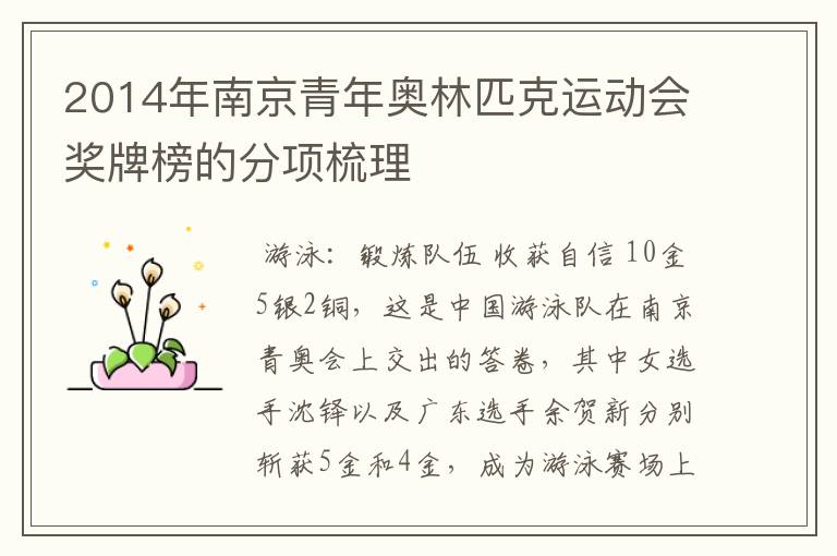 2014年南京青年奥林匹克运动会奖牌榜的分项梳理