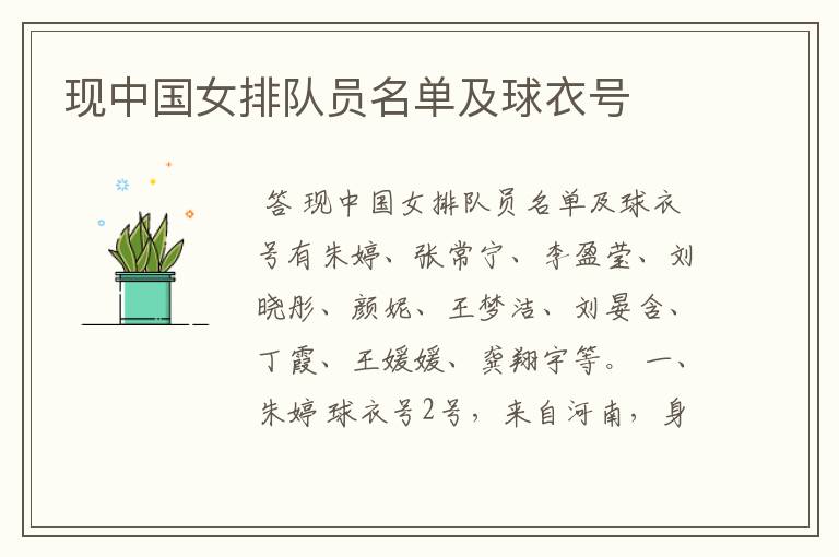 现中国女排队员名单及球衣号