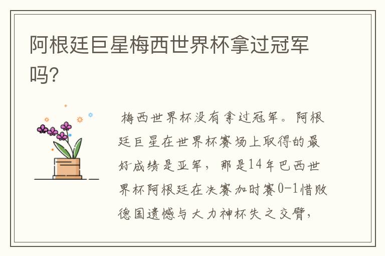 阿根廷巨星梅西世界杯拿过冠军吗?