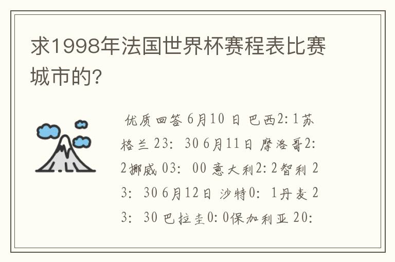 求1998年法国世界杯赛程表比赛城市的?