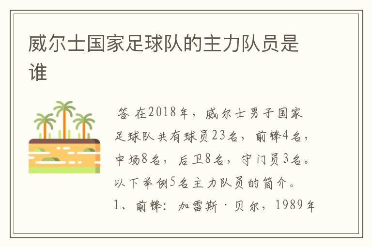 威尔士国家足球队的主力队员是谁