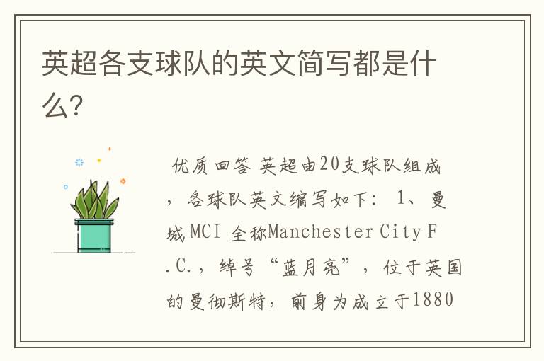 英超各支球队的英文简写都是什么?