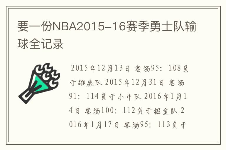 要一份NBA2015-16赛季勇士队输球全记录