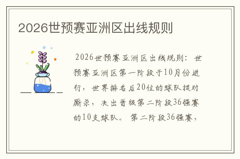 2026世预赛亚洲区出线规则