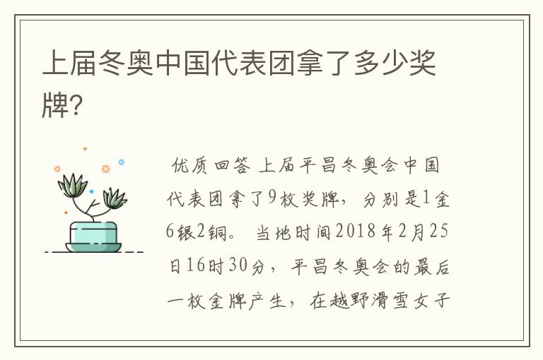 上届冬奥中国代表团拿了多少奖牌?