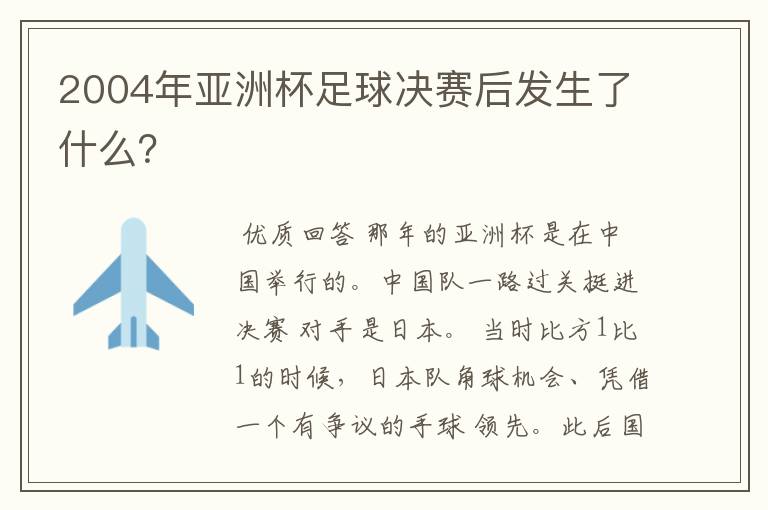2004年亚洲杯足球决赛后发生了什么?