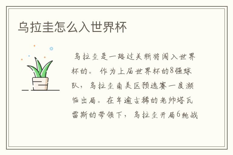 乌拉圭怎么入世界杯