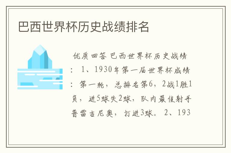巴西世界杯历史战绩排名