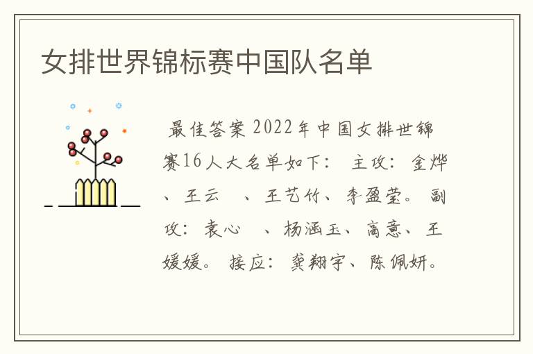 女排世界锦标赛中国队名单