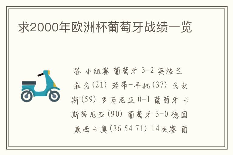 求2000年欧洲杯葡萄牙战绩一览