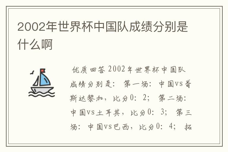 2002年世界杯中国队成绩分别是什么啊