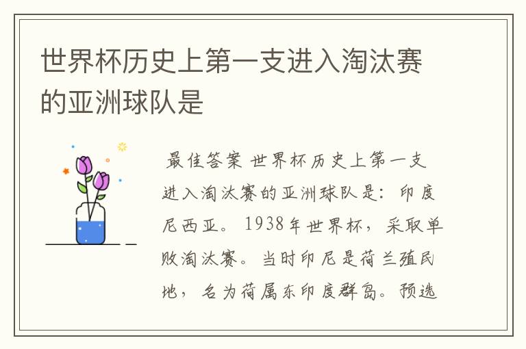 世界杯历史上第一支进入淘汰赛的亚洲球队是