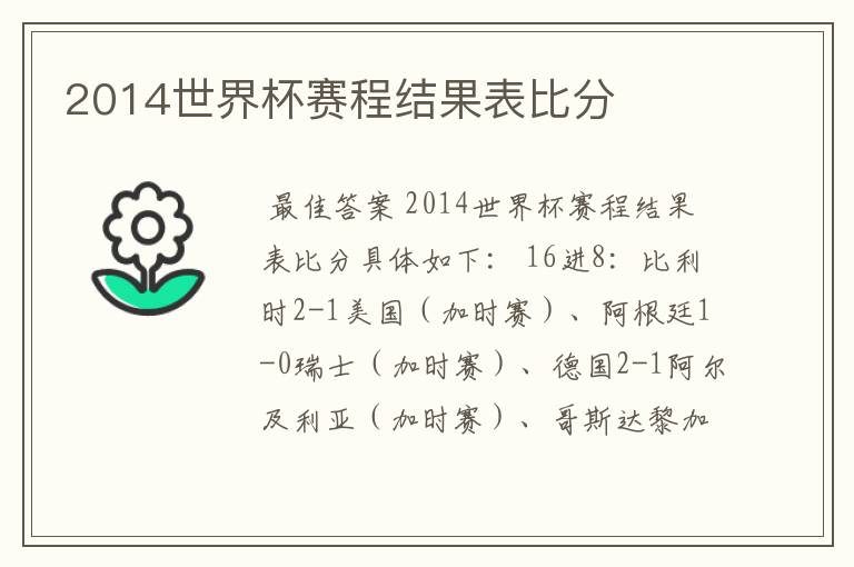 2014世界杯赛程结果表比分