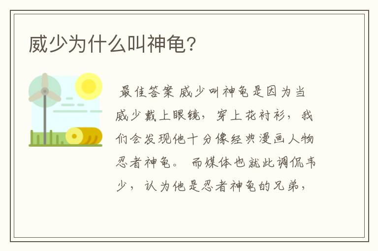 威少为什么叫神龟?