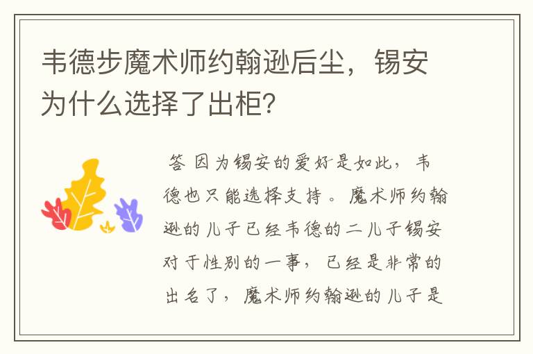 韦德步魔术师约翰逊后尘,锡安为什么选择了出柜?