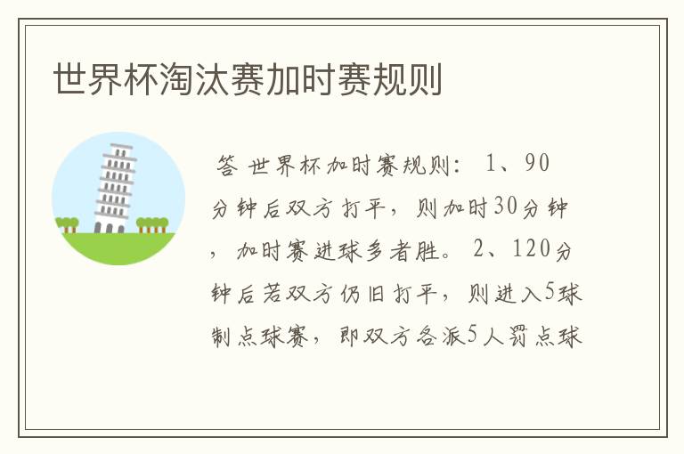 世界杯淘汰赛加时赛规则