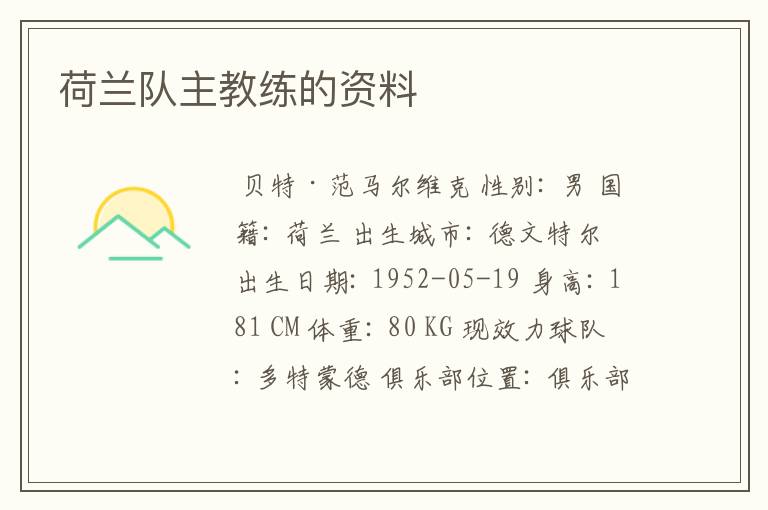 荷兰队主教练的资料