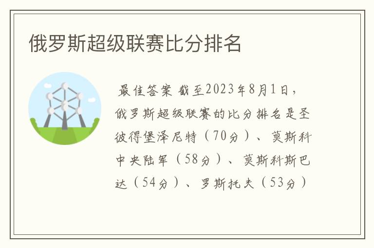 俄罗斯超级联赛比分排名