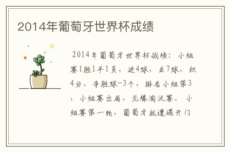 2014年葡萄牙世界杯成绩