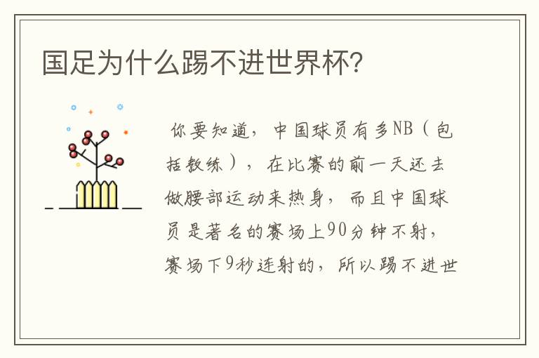 国足为什么踢不进世界杯?