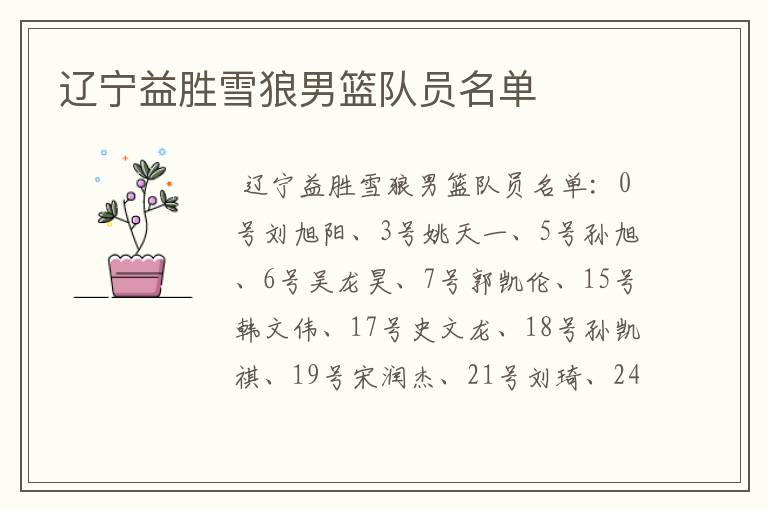 辽宁益胜雪狼男篮队员名单