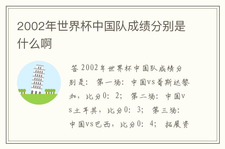 2002年世界杯中国队成绩分别是什么啊