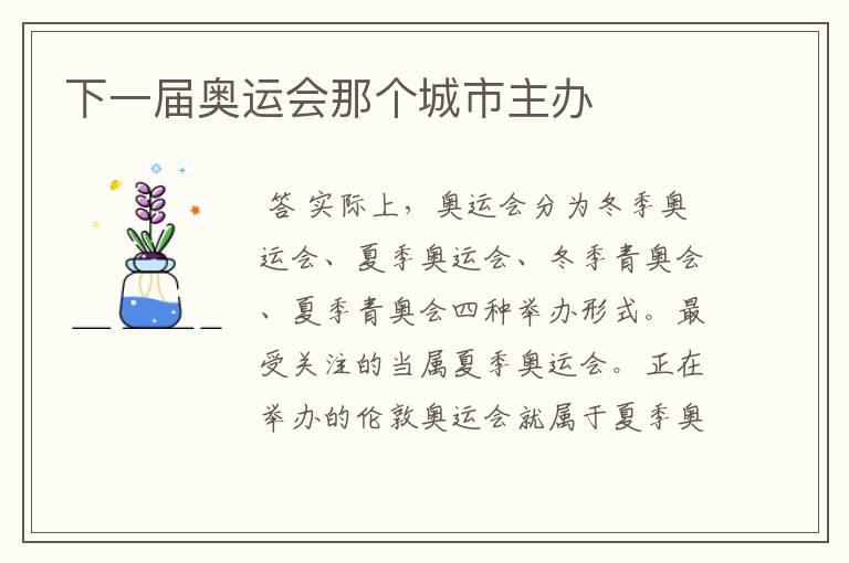 下一届奥运会那个城市主办