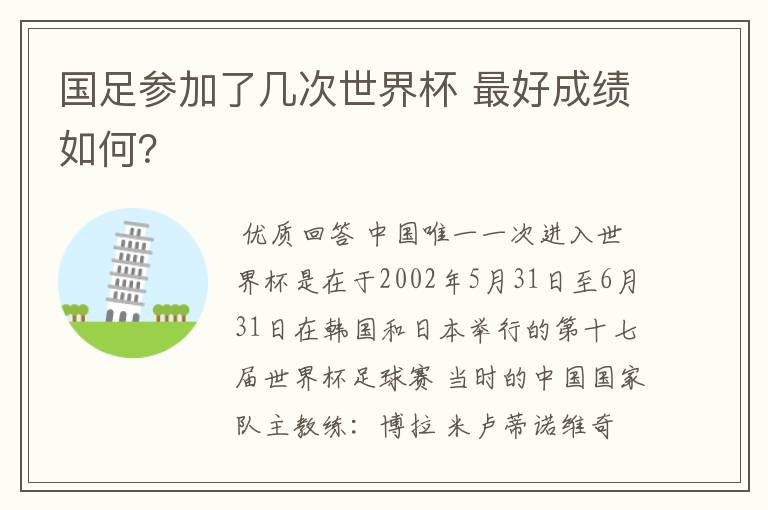 国足参加了几次世界杯 最好成绩如何?